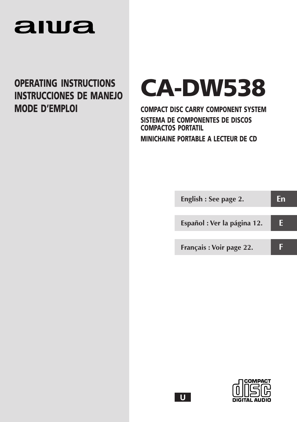 Aiwa CA-DW538 User Manual | 12 pages
