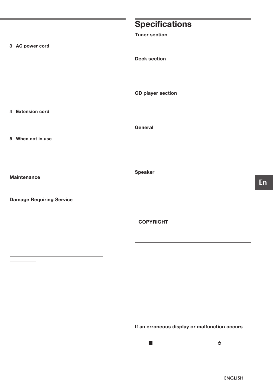 Specifications | Aiwa CA-DW538 User Manual | Page 3 / 12