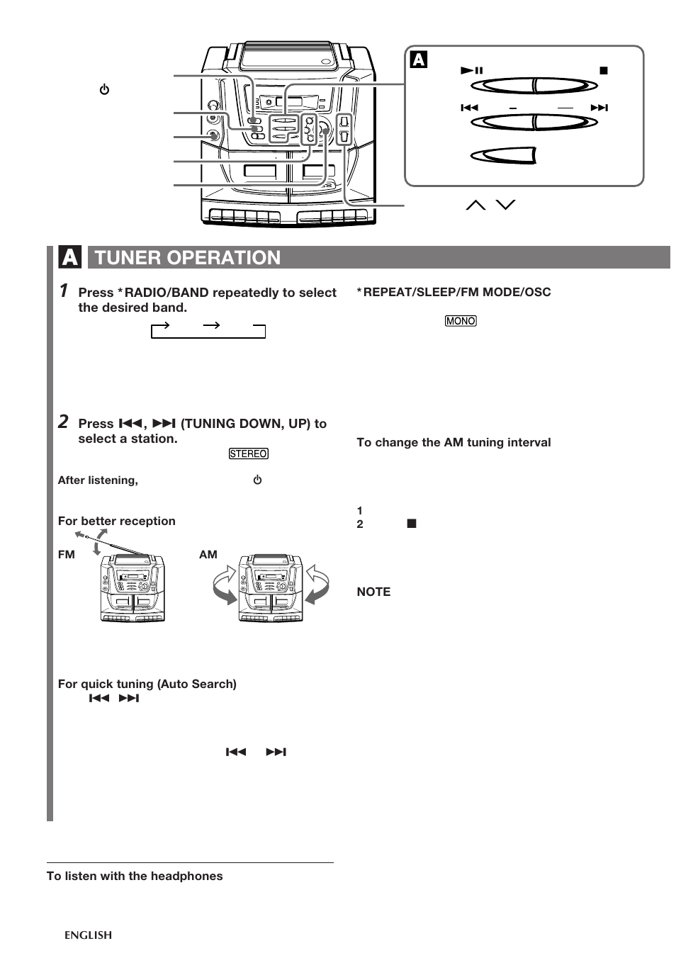 Tuner operation | Aiwa CA-DW538 User Manual | Page 6 / 12