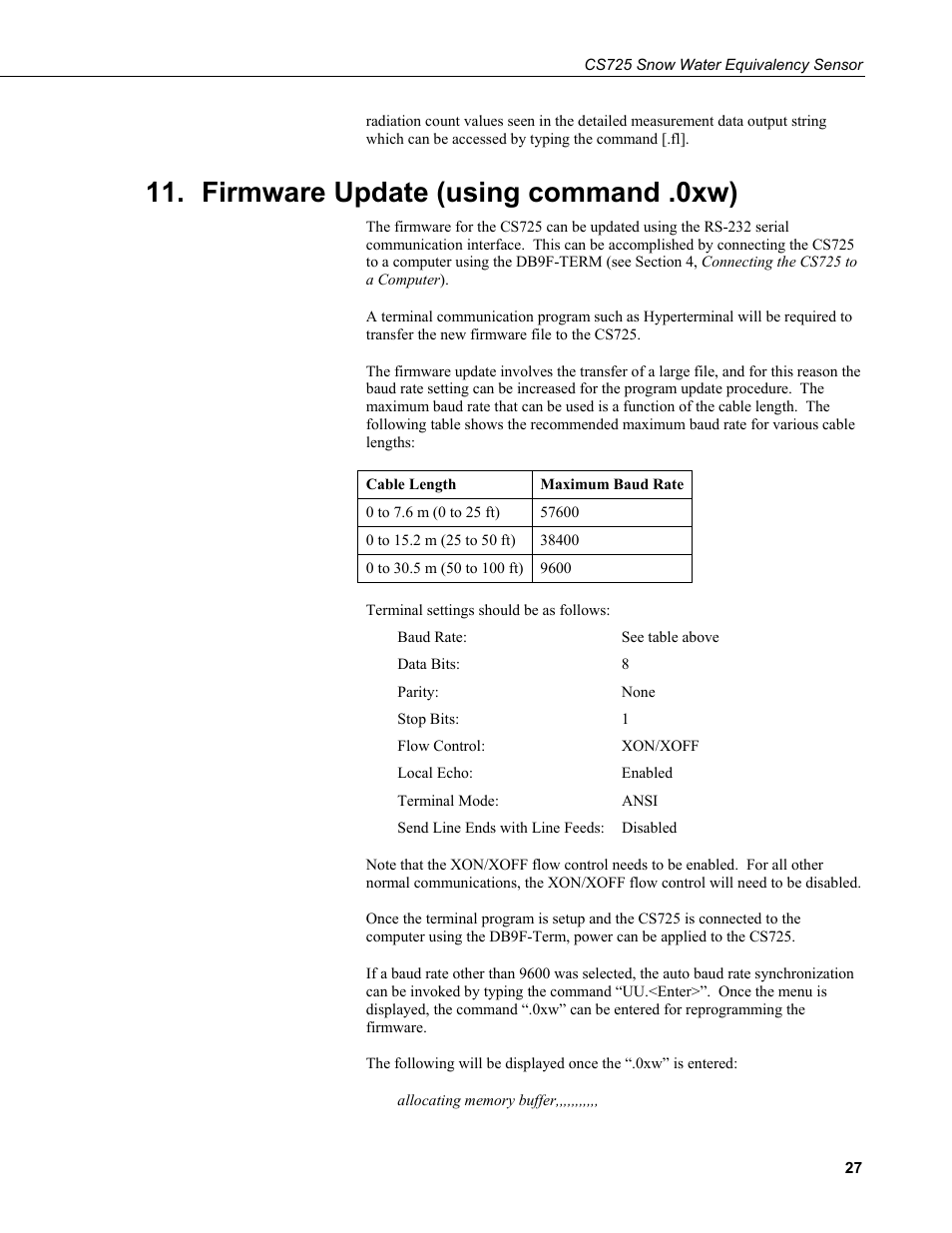 Firmware update (using command .0xw) | Campbell Scientific CS725 Snow Water Equivalency Sensor User Manual | Page 35 / 48