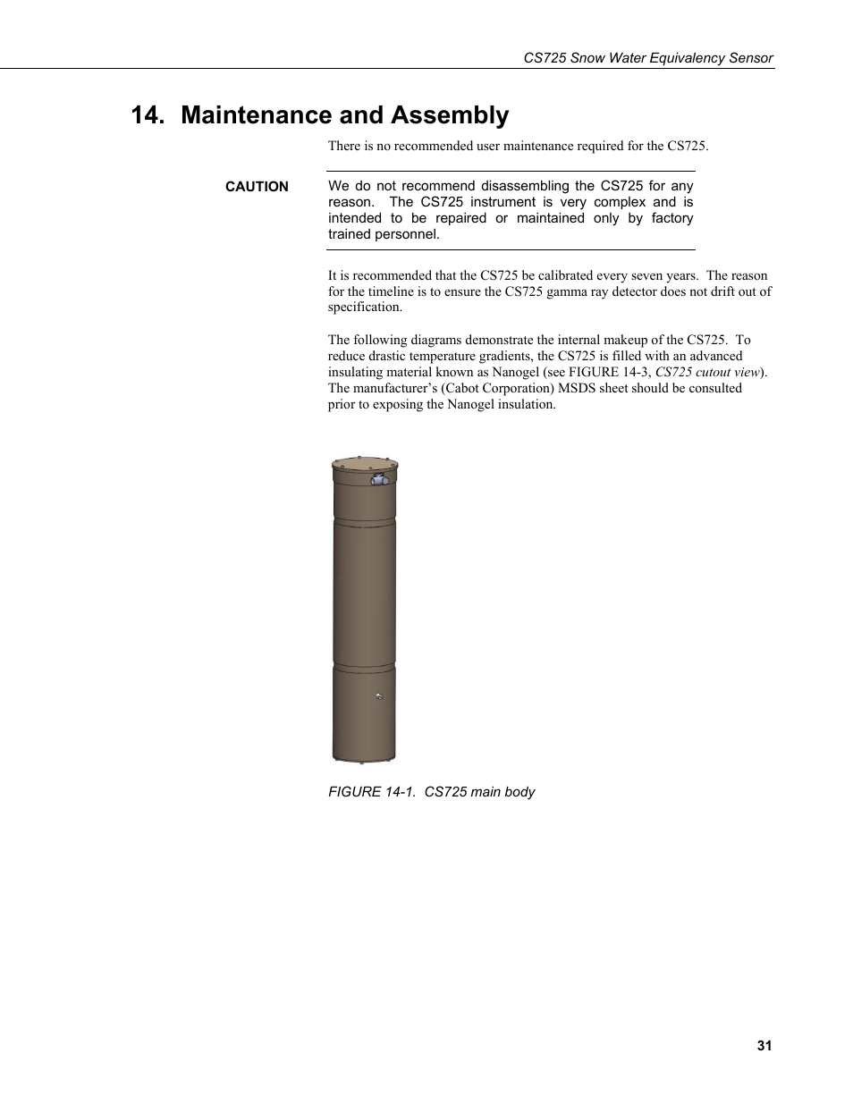 Maintenance and assembly, 1. cs725 main body | Campbell Scientific CS725 Snow Water Equivalency Sensor User Manual | Page 39 / 48