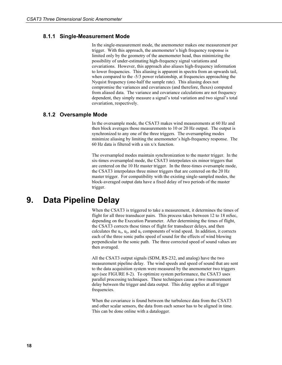 1 single-measurement mode, 2 oversample mode, Data pipeline delay | Single-measurement mode, Oversample mode | Campbell Scientific CSAT3 3-D Sonic Anemometer User Manual | Page 28 / 74