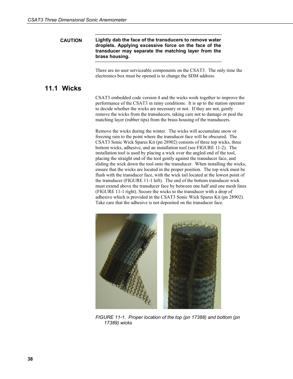 1 wicks, Wicks | Campbell Scientific CSAT3 3-D Sonic Anemometer User Manual | Page 48 / 74