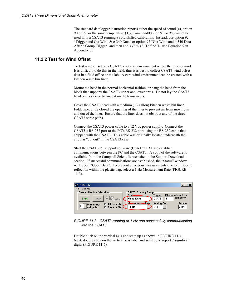 2 test for wind offset, Test for wind offset, Csat3 | Campbell Scientific CSAT3 3-D Sonic Anemometer User Manual | Page 50 / 74