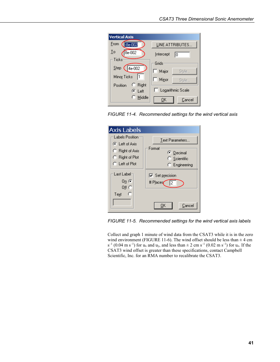 4. recommended settings for the wind vertical axis, N figure 11-4, Figure 11-5) | Campbell Scientific CSAT3 3-D Sonic Anemometer User Manual | Page 51 / 74