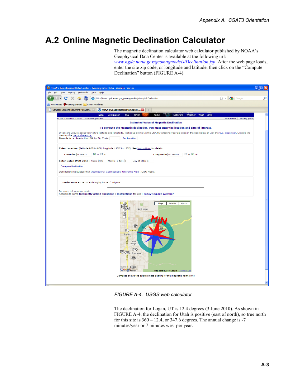 A.2 online magnetic declination calculator | Campbell Scientific CSAT3 3-D Sonic Anemometer User Manual | Page 57 / 74