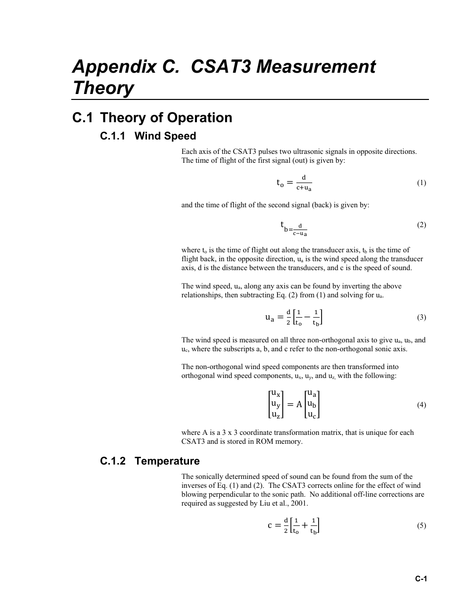 Appendix c. csat3 measurement theory, C.1 theory of operation, C.1.1 wind speed | C.1.2 temperature, C.1.1, C.1.2 | Campbell Scientific CSAT3 3-D Sonic Anemometer User Manual | Page 65 / 74