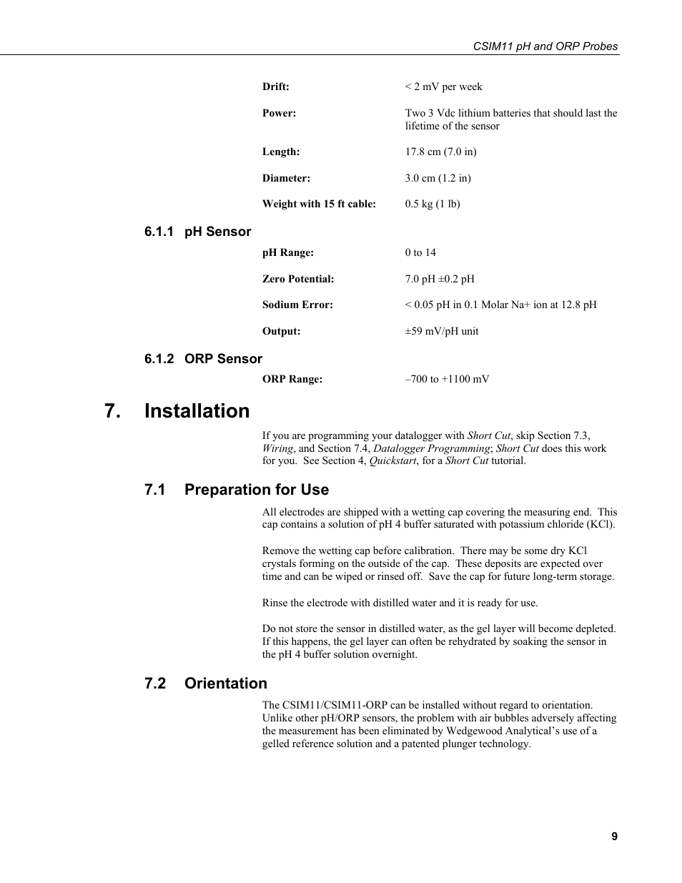 1 ph sensor, 2 orp sensor, Installation | 1 preparation for use, 2 orientation, Ph sensor, Orp sensor, Preparation for use, Orientation | Campbell Scientific CSIM11 pH and ORP Sensors User Manual | Page 17 / 34