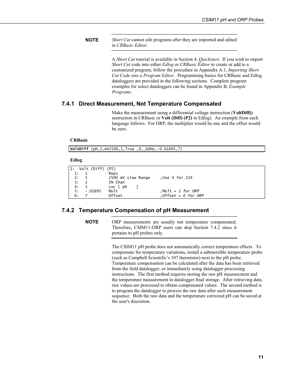 1 direct measurement, not temperature compensated, 2 temperature compensation of ph measurement, Direct measurement, not temperature compensated | Temperature compensation of ph measurement | Campbell Scientific CSIM11 pH and ORP Sensors User Manual | Page 19 / 34