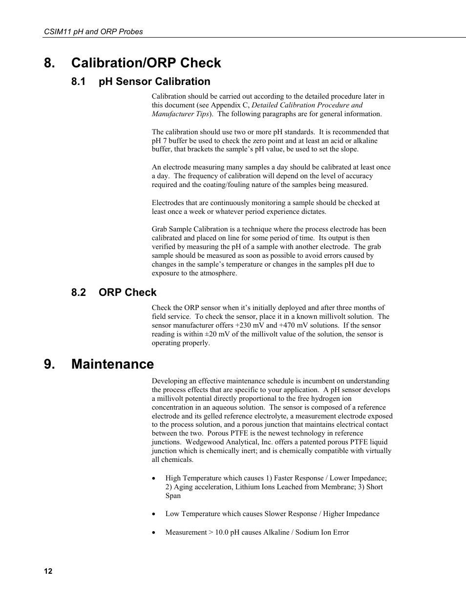 Calibration/orp check, 1 ph sensor calibration, 2 orp check | Maintenance, Ph sensor calibration, Orp check | Campbell Scientific CSIM11 pH and ORP Sensors User Manual | Page 20 / 34