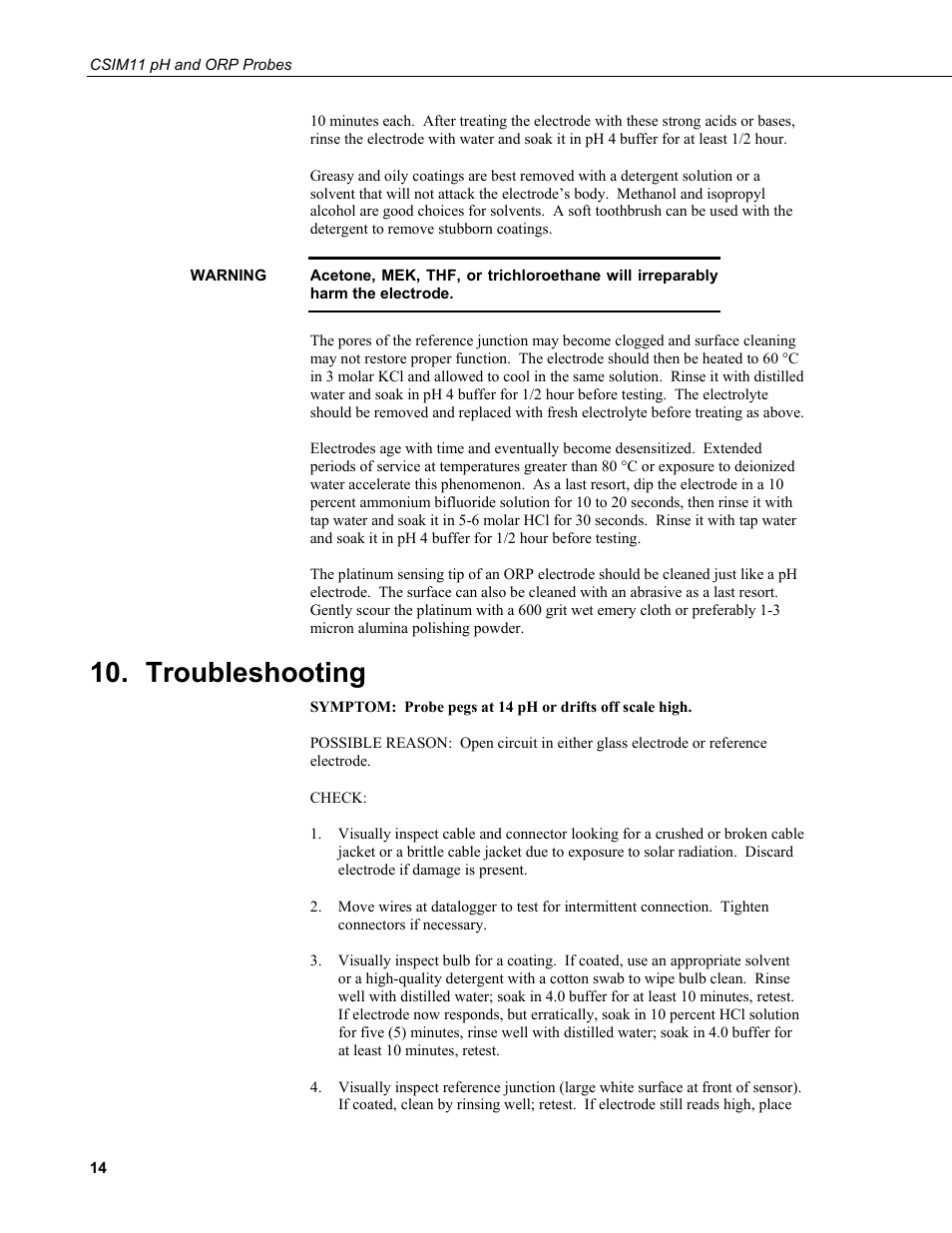 Troubleshooting | Campbell Scientific CSIM11 pH and ORP Sensors User Manual | Page 22 / 34