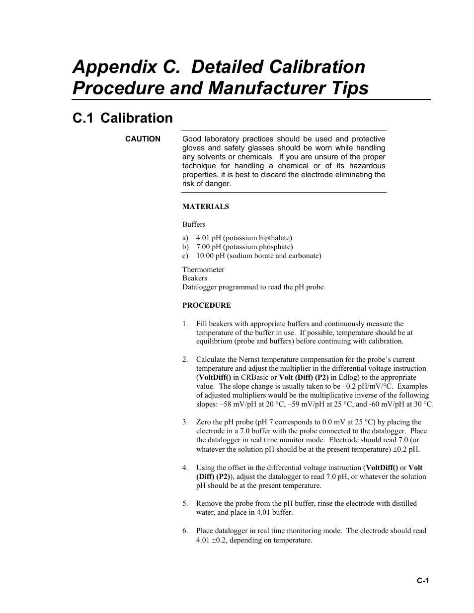 C.1 calibration, Detailed calibration procedure and | Campbell Scientific CSIM11 pH and ORP Sensors User Manual | Page 31 / 34