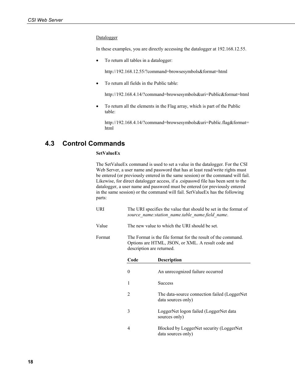 3 control commands, Control commands | Campbell Scientific CSI Web Server User Manual | Page 24 / 34