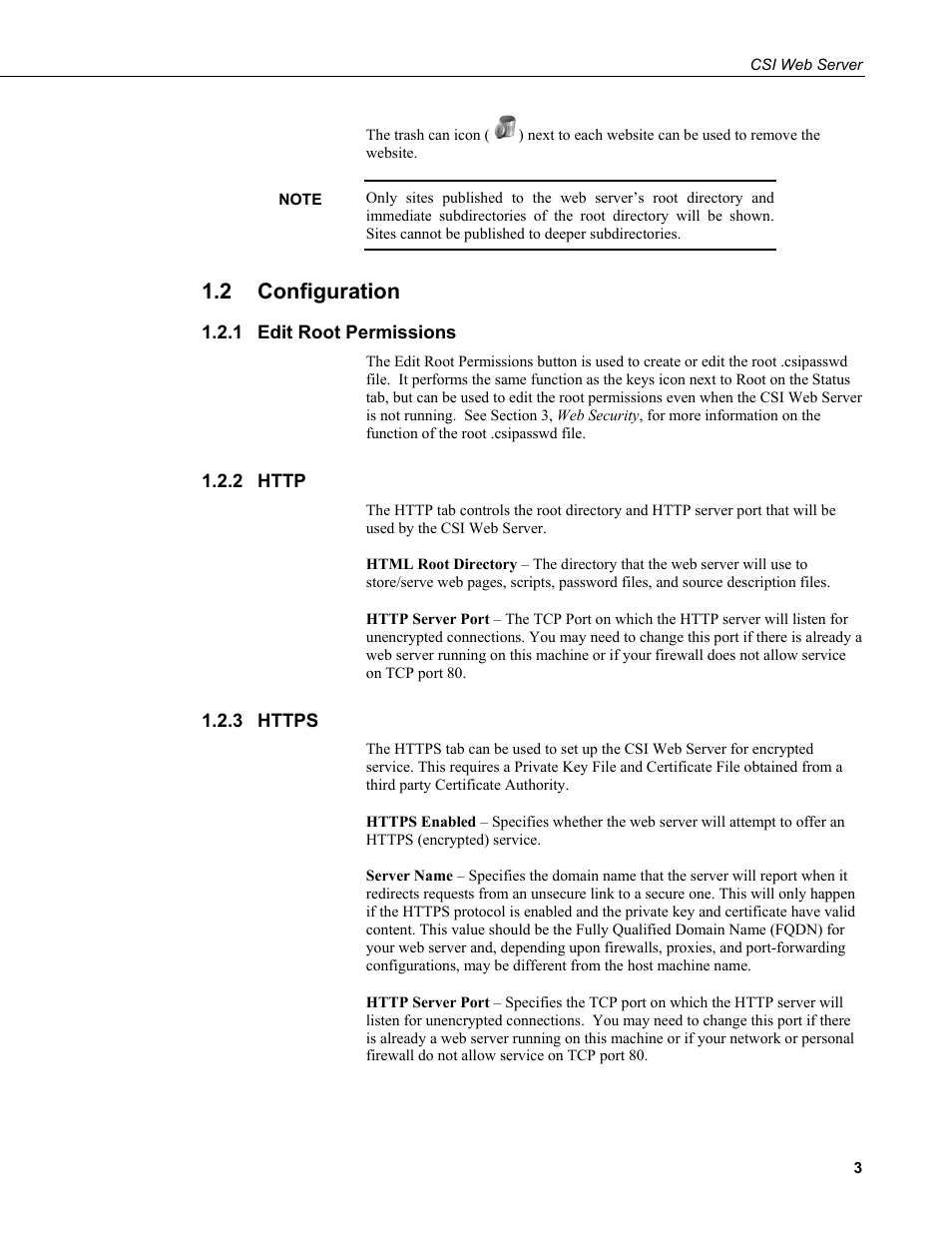 2 configuration, 1 edit root permissions, 2 http | 3 https, Configuration, Edit root permissions, Http, Https | Campbell Scientific CSI Web Server User Manual | Page 9 / 34