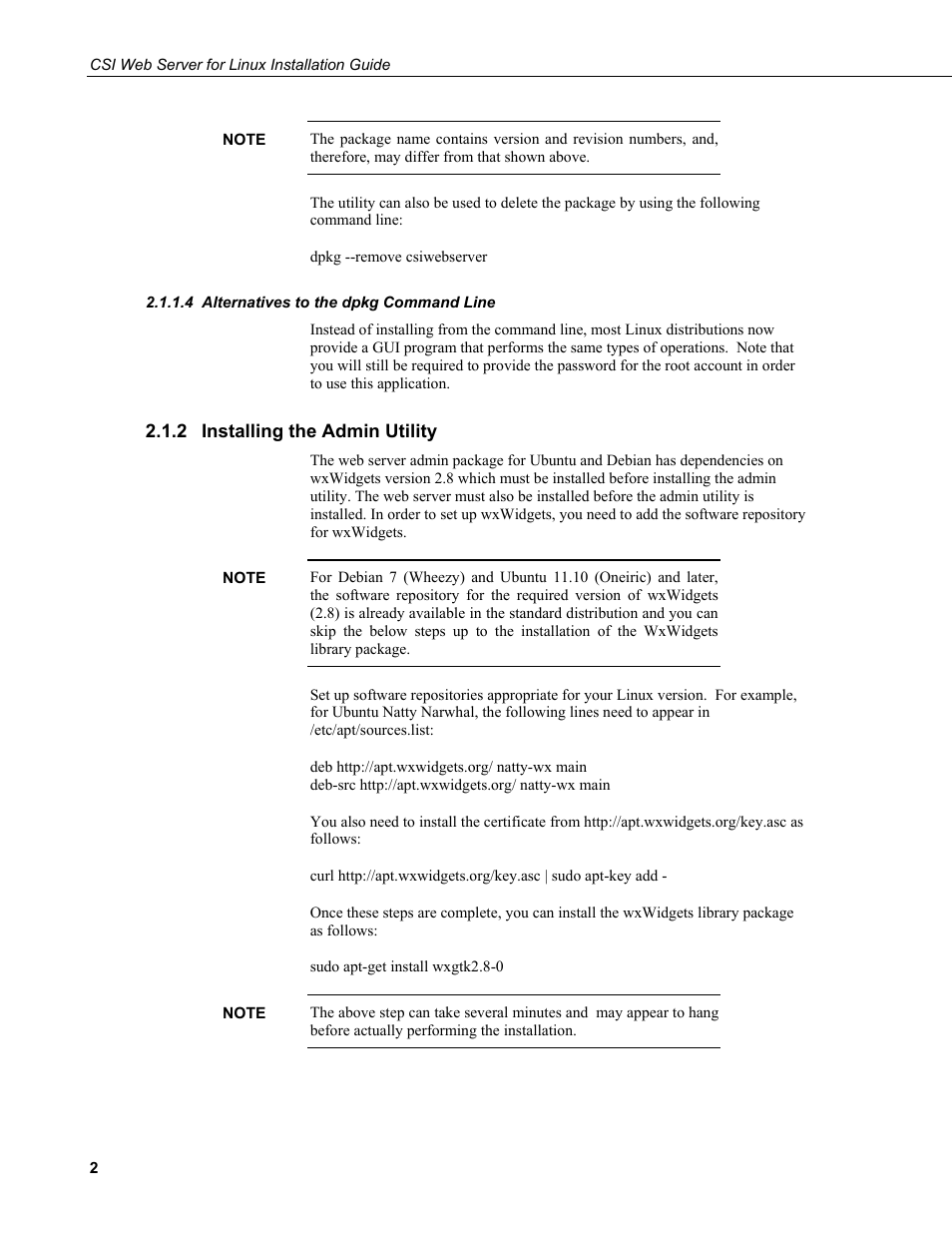 4 alternatives to the dpkg command line, 2 installing the admin utility, Alternatives to the dpkg command line | Installing the admin utility | Campbell Scientific CSI Web Server for Linux Installation Guide User Manual | Page 6 / 16
