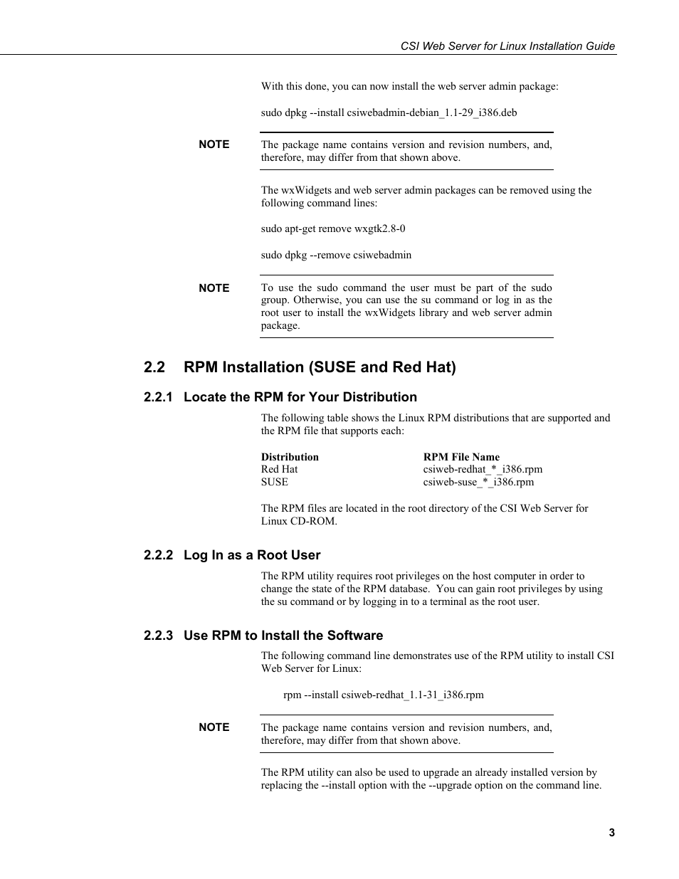 2 rpm installation (suse and red hat), 1 locate the rpm for your distribution, 2 log in as a root user | 3 use rpm to install the software, Rpm installation (suse and red hat), Locate the rpm for your distribution, Log in as a root user, Use rpm to install the software | Campbell Scientific CSI Web Server for Linux Installation Guide User Manual | Page 7 / 16