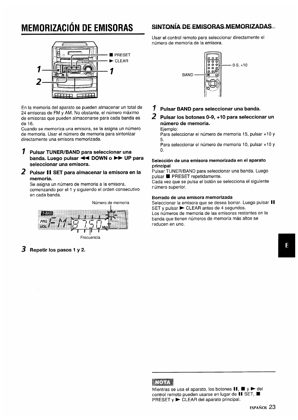 Memorizacion de emisoras, I ìimldmìa de emjsorasbm emqwzadyàs, Etorrado de una emisora memorizada | Memorización de emisoras, Prg l ¡o ~tc7t'v, I ìimldmìa de emjsoras, M emqwzadyàs | Aiwa CA-DW635 User Manual | Page 23 / 52