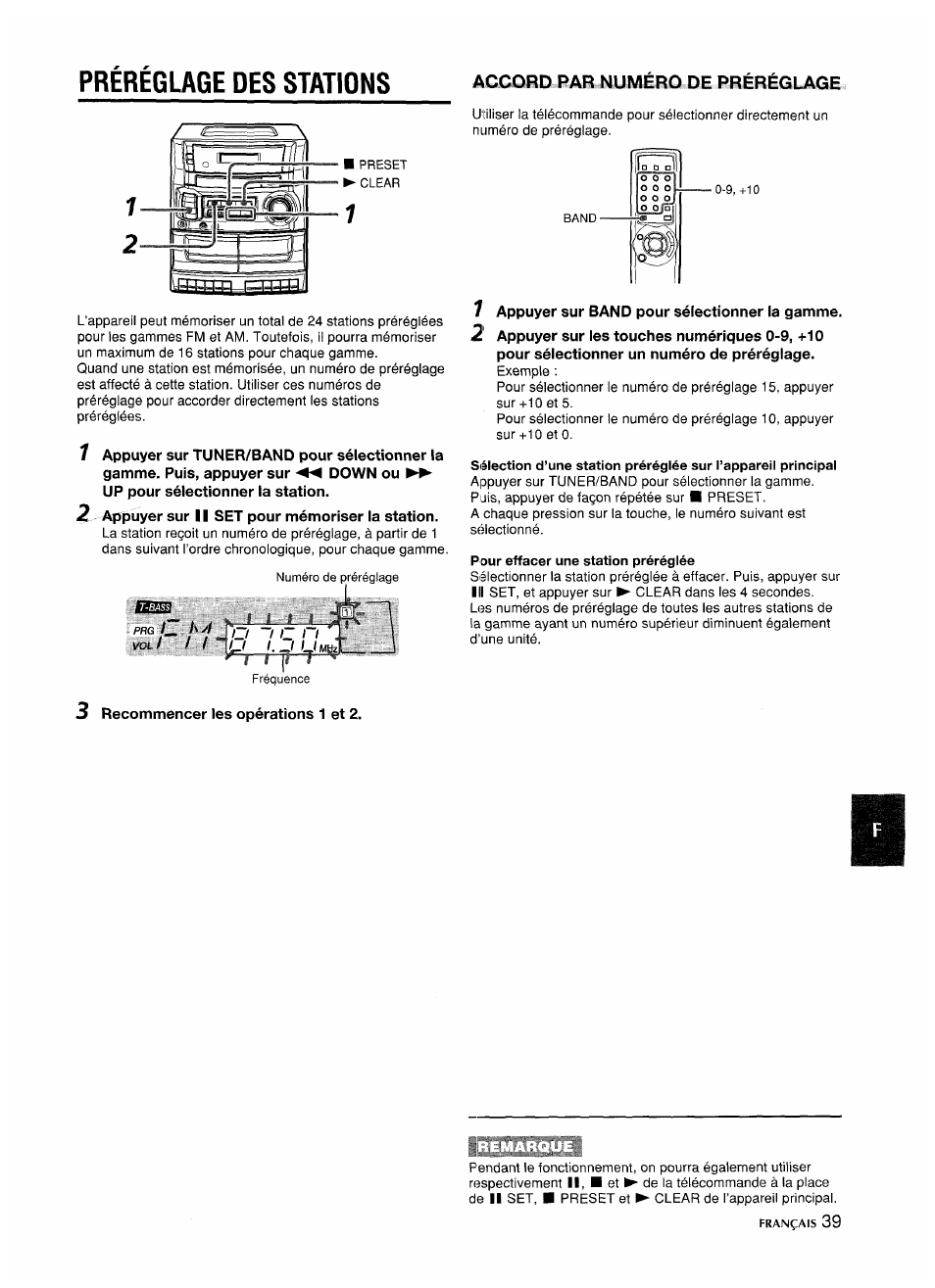 Préréglage des stations, Âgjcûbûaae.....muméro | Aiwa CA-DW635 User Manual | Page 39 / 52