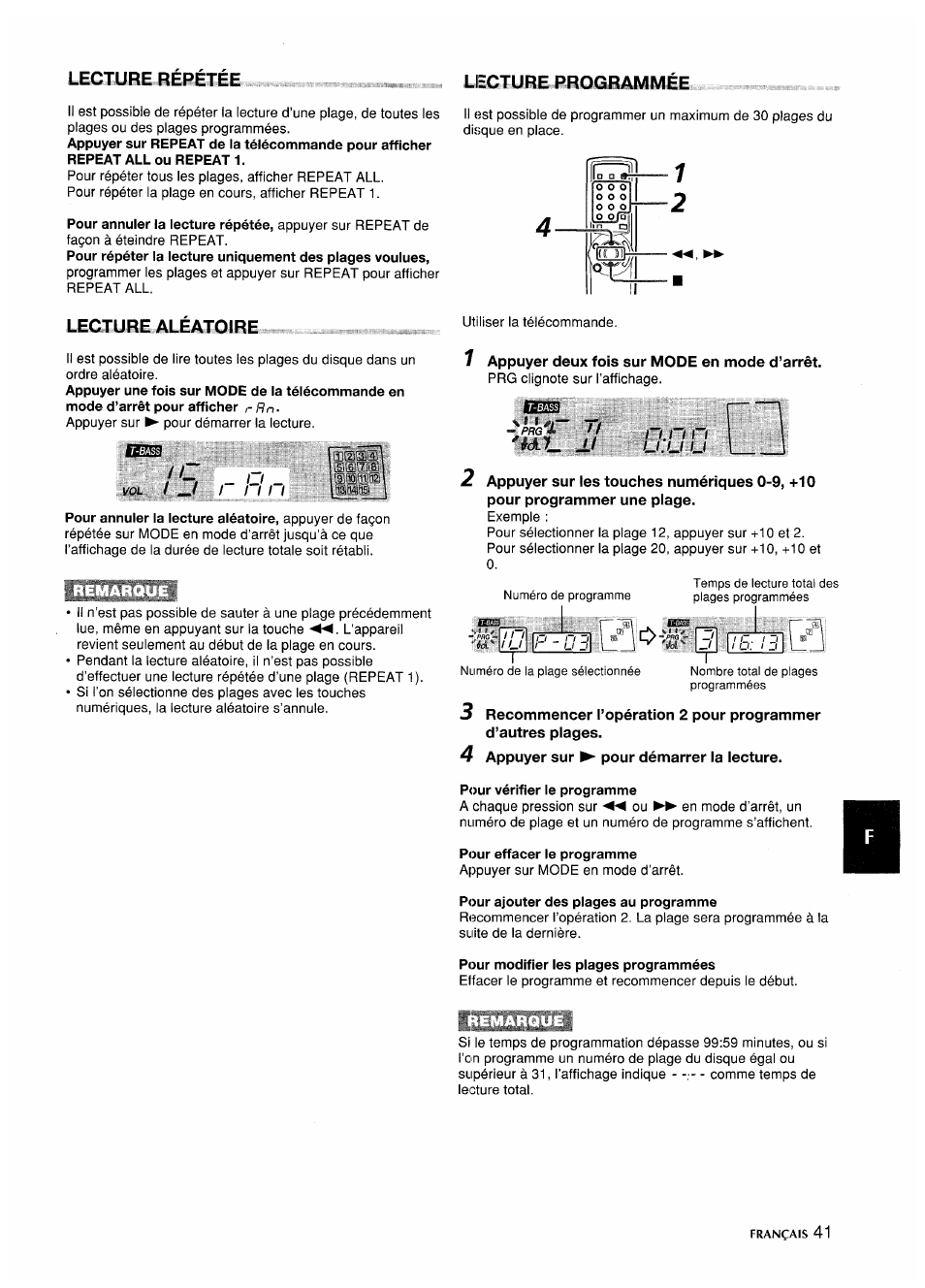 Yicxure projqrdàmmée, Legiure aléatoire | Aiwa CA-DW635 User Manual | Page 41 / 52