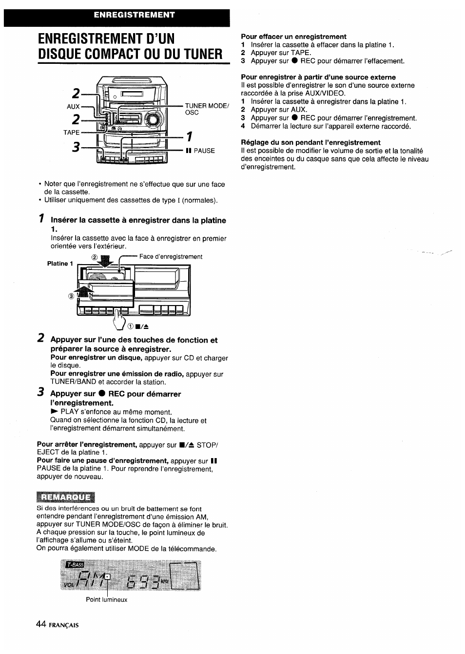 Enregistrement d’un disque compact ou du tuner, B bl i | Aiwa CA-DW635 User Manual | Page 44 / 52