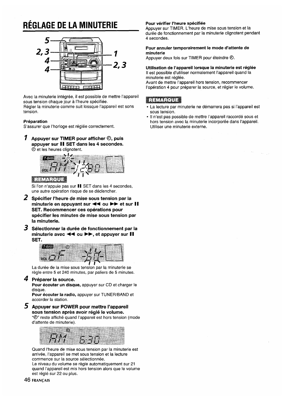 Réglage de la minuterie | Aiwa CA-DW635 User Manual | Page 46 / 52