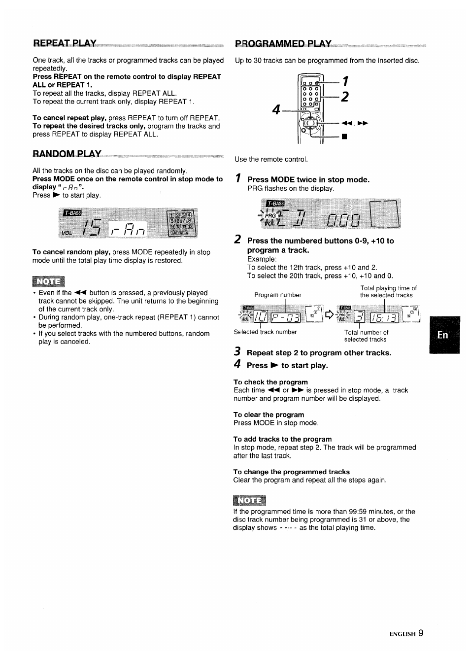 7 press mode twice in stop mode, 3 repeat step 2 to program other tracks, 4 press ► to start play | To check the program, To clear the program, To add tracks to the program, To change the programmed tracks, Bibi3m3bammed play, I _l, Vj.i | Aiwa CA-DW635 User Manual | Page 9 / 52