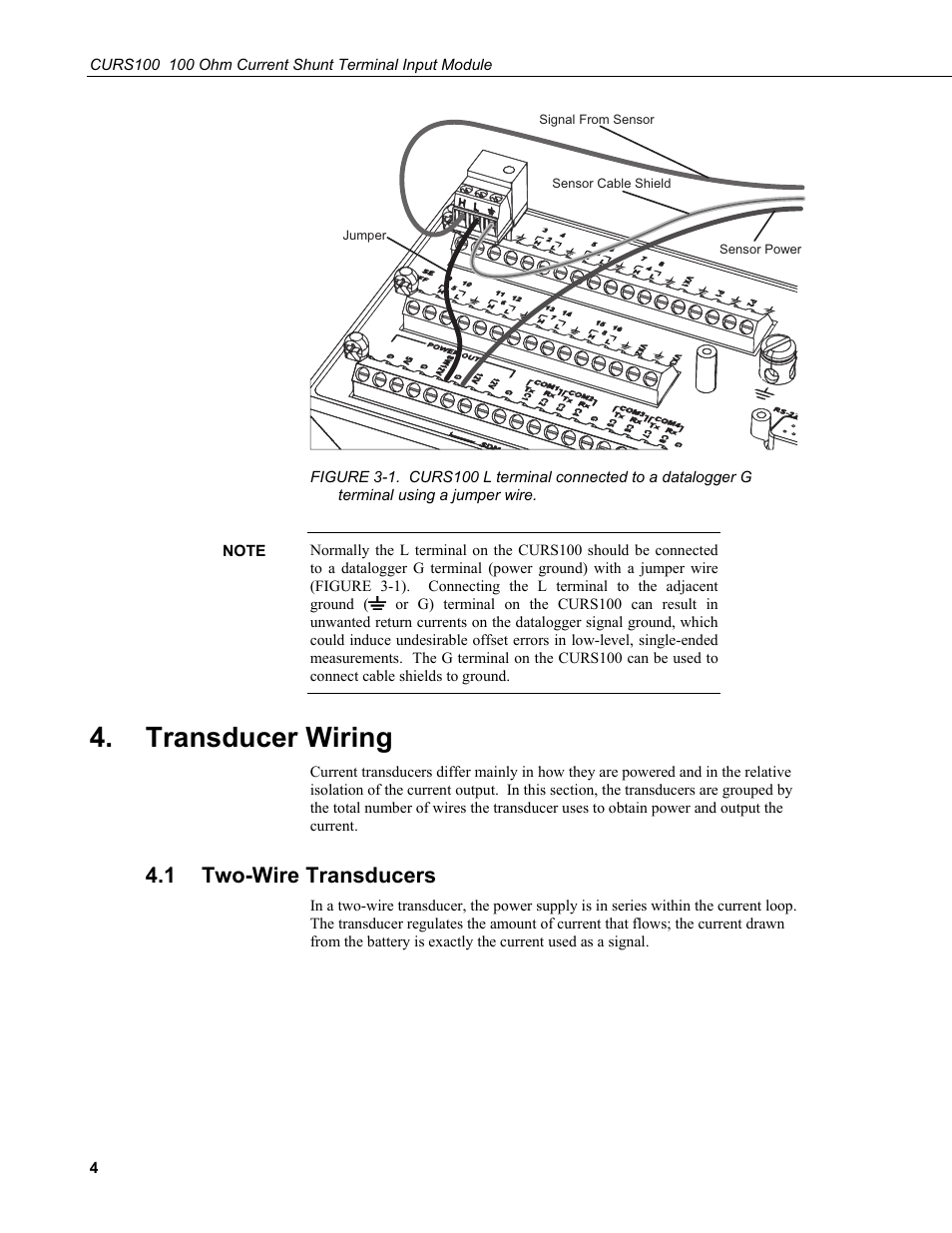 Transducer wiring, 1 two-wire transducers, Two-wire transducers | A jumper wire | Campbell Scientific CURS100 100 Ohm Current Shunt Terminal Input Module User Manual | Page 10 / 18