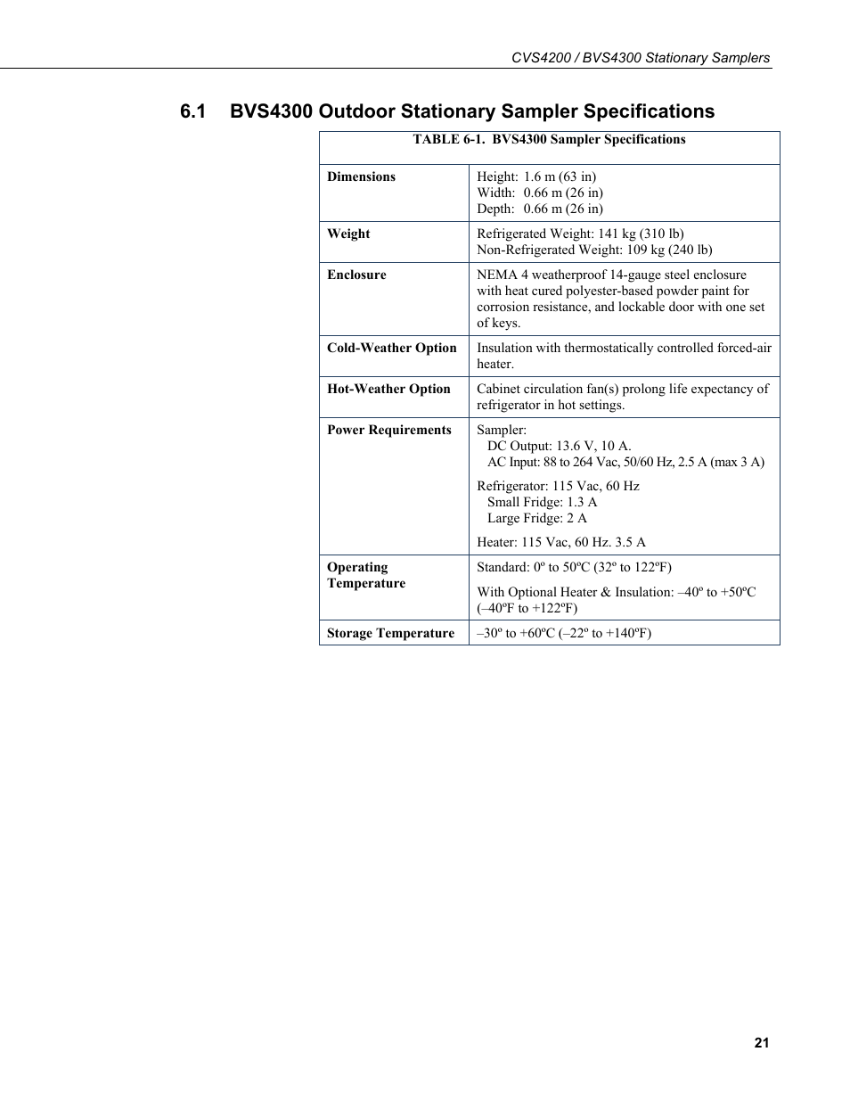 Bvs4300 outdoor stationary sampler specifications, 1. bvs4300, Sampler specifications | Campbell Scientific CVS4200 / BVS4300 Stationary Samplers User Manual | Page 29 / 92