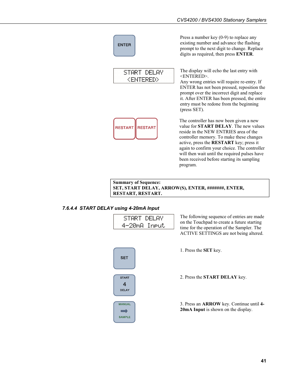 4 start delay using 4-20ma input, Start delay using 4-20ma input | Campbell Scientific CVS4200 / BVS4300 Stationary Samplers User Manual | Page 49 / 92