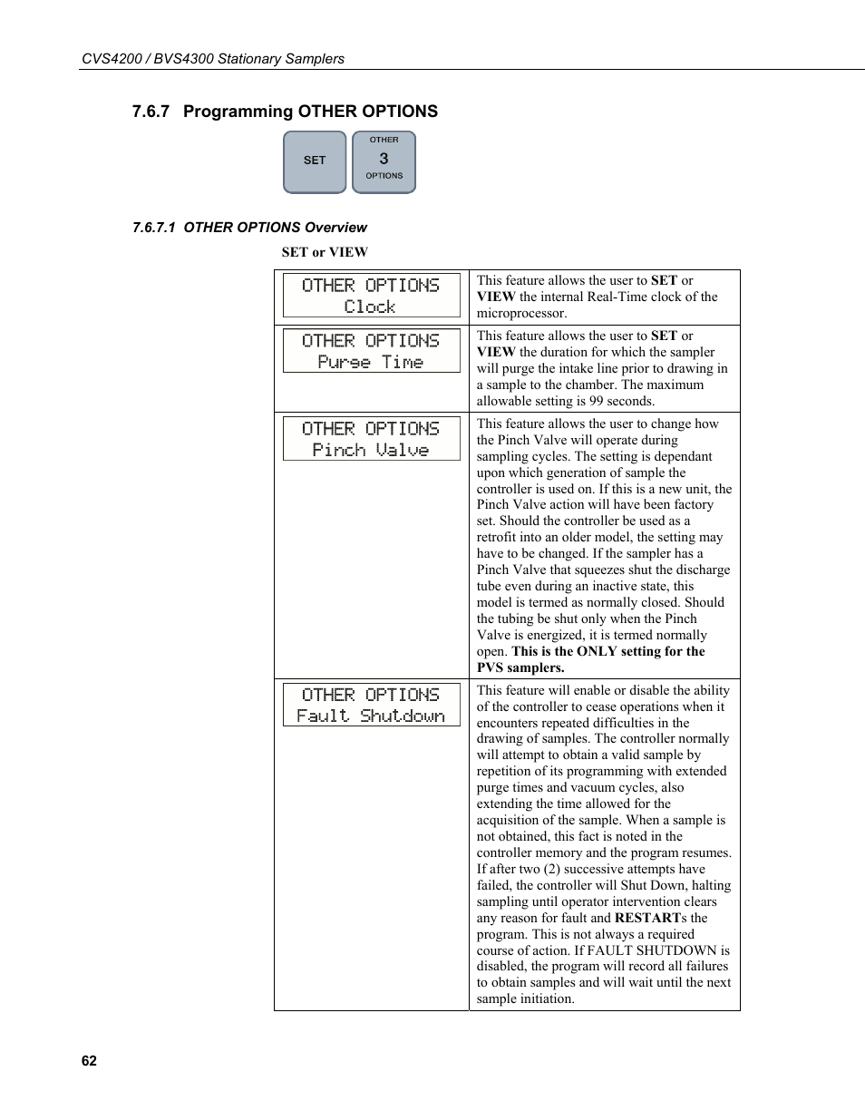 7 programming other options, 1 other options overview, Programming other options | Other options overview | Campbell Scientific CVS4200 / BVS4300 Stationary Samplers User Manual | Page 70 / 92