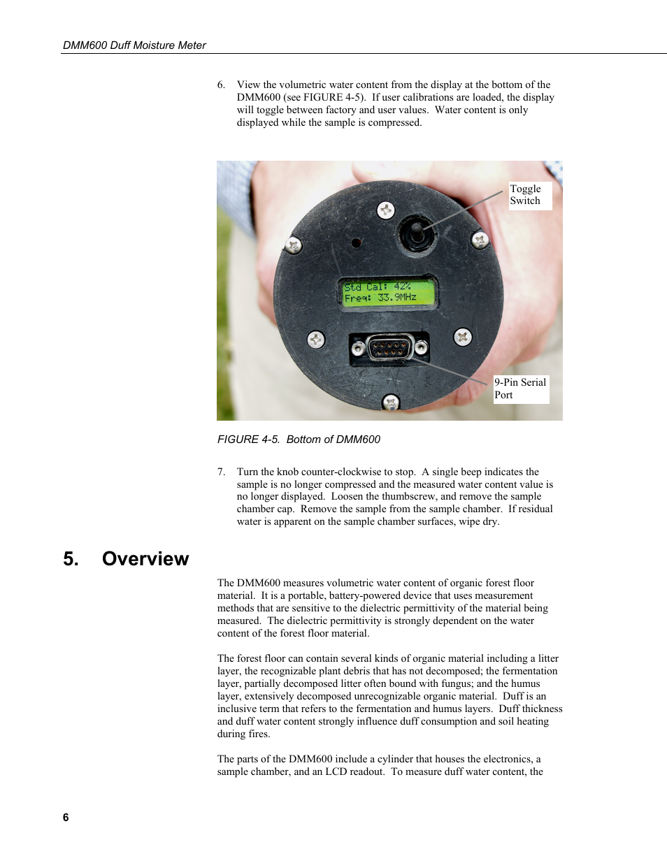 Overview, 5. bottom of dmm600 | Campbell Scientific DMM600 Duff Moisture Meter User Manual | Page 12 / 26