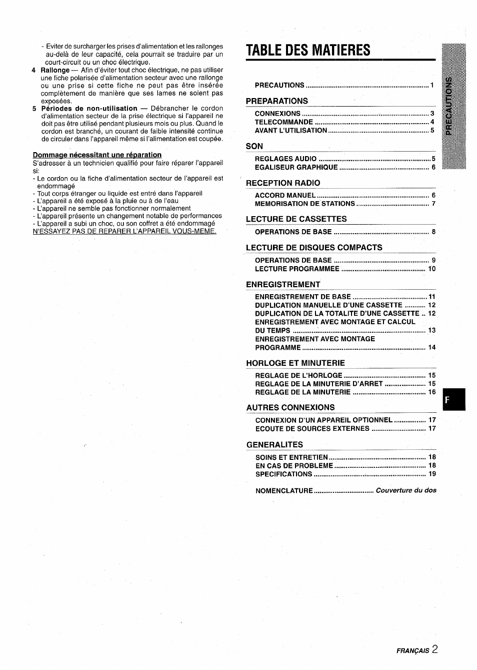 Table des matieres | Aiwa CX-NA22 User Manual | Page 43 / 64