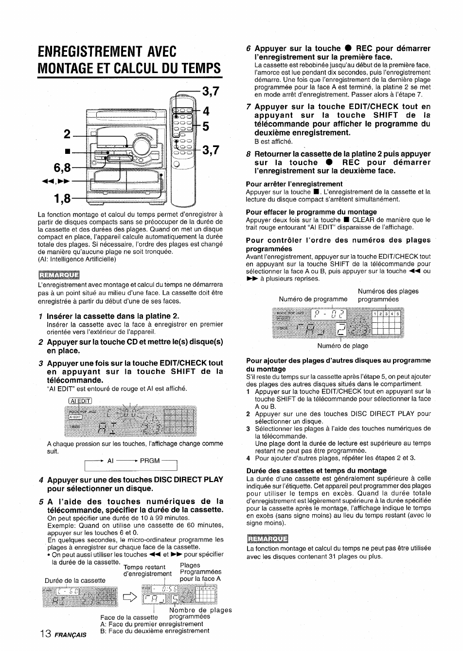 Enregistrement avec montage et calcul du temps | Aiwa CX-NA22 User Manual | Page 54 / 64