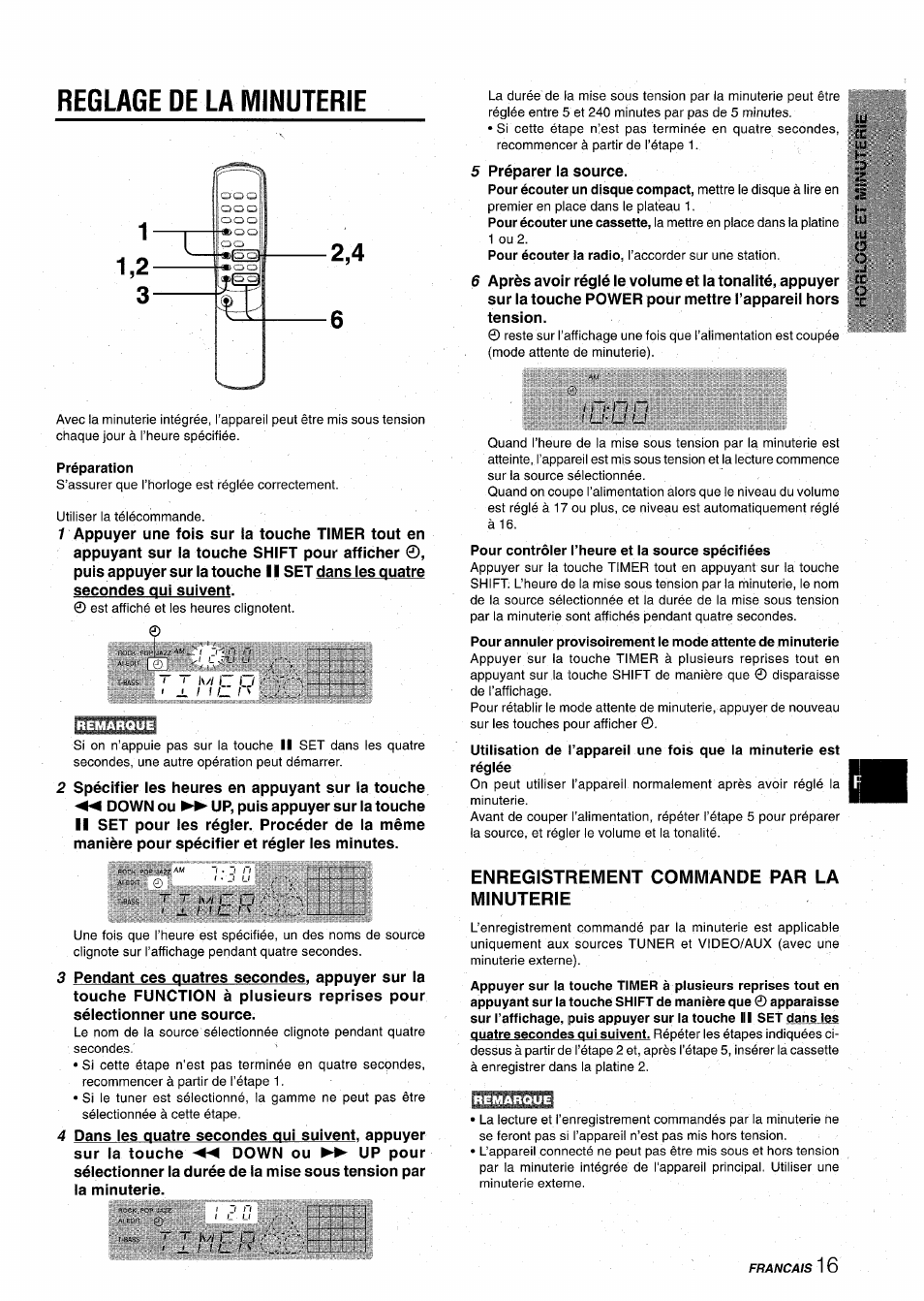 Reglage de la minuterie, Préparation, Enregistrement commande par la minuterie | Aiwa CX-NA22 User Manual | Page 57 / 64