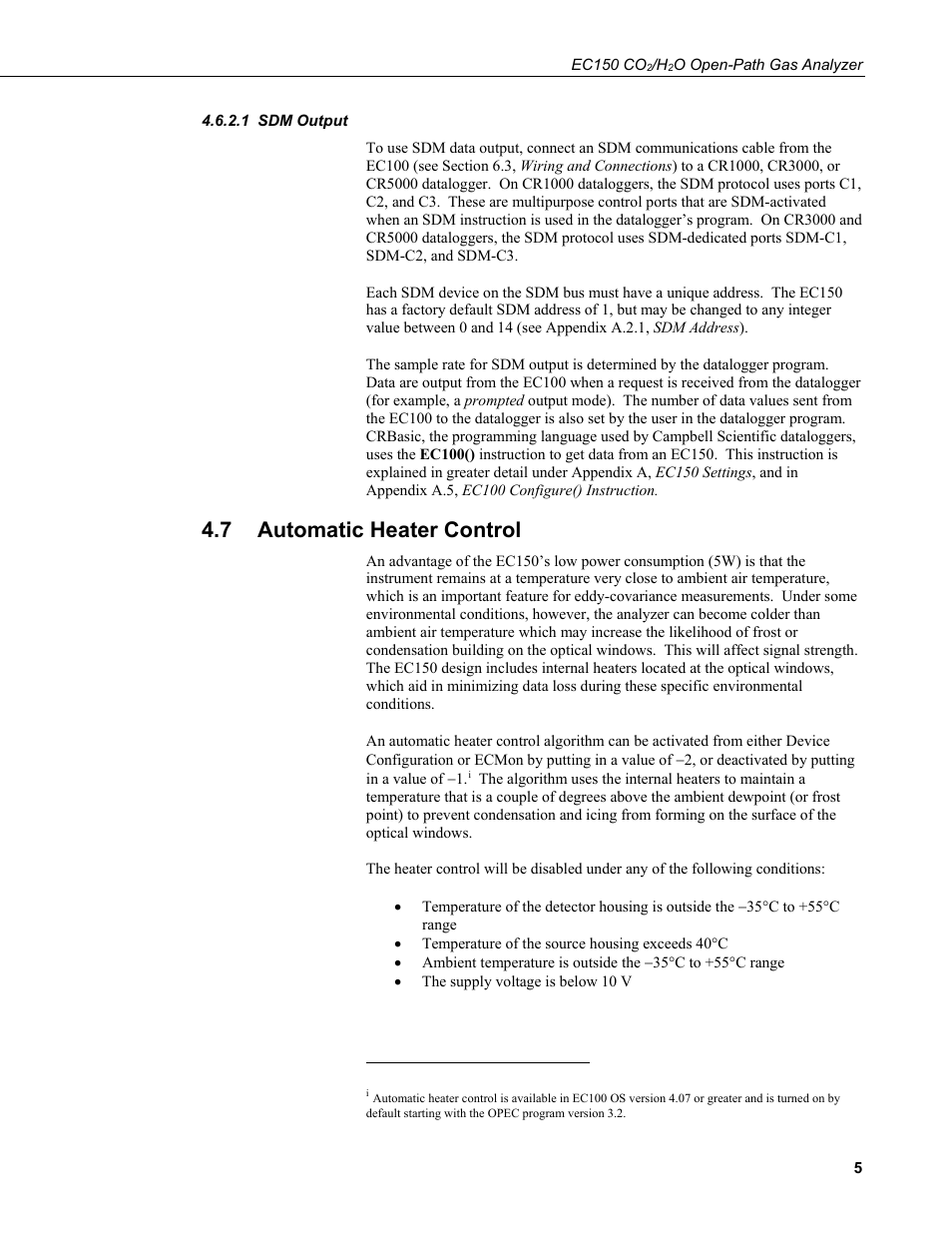 1 sdm output, 7 automatic heater control, Sdm output | Automatic heater control | Campbell Scientific EC150 CO2 and H2O Open-Path Gas Analyzer and EC100 Electronics with Optional CSAT3A 3D Sonic Anemometer User Manual | Page 15 / 86