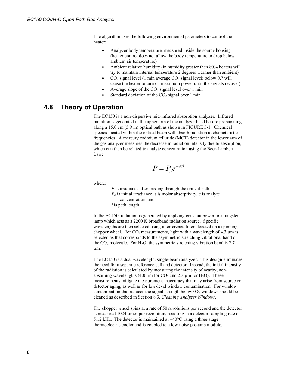 8 theory of operation, Theory of operation, Ep p | Campbell Scientific EC150 CO2 and H2O Open-Path Gas Analyzer and EC100 Electronics with Optional CSAT3A 3D Sonic Anemometer User Manual | Page 16 / 86