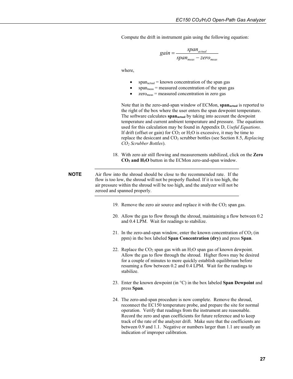 Zero span span gain | Campbell Scientific EC150 CO2 and H2O Open-Path Gas Analyzer and EC100 Electronics with Optional CSAT3A 3D Sonic Anemometer User Manual | Page 37 / 86