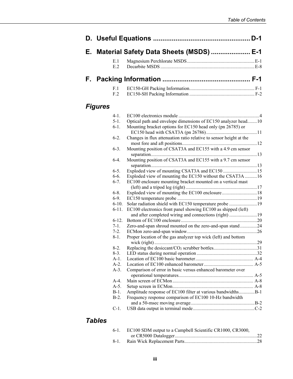 Figures, Tables | Campbell Scientific EC150 CO2 and H2O Open-Path Gas Analyzer and EC100 Electronics with Optional CSAT3A 3D Sonic Anemometer User Manual | Page 9 / 86