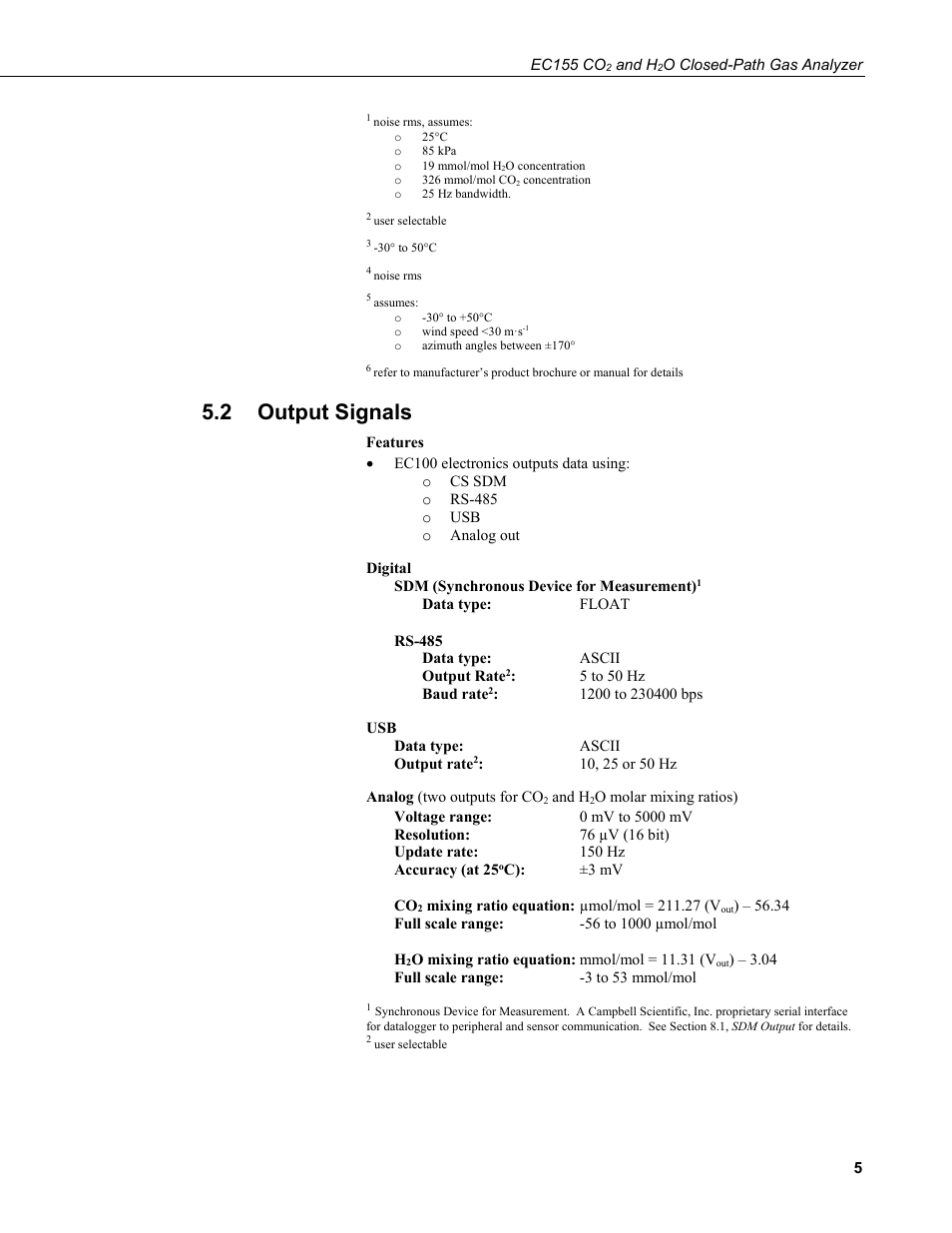 2 output signals, Output signals | Campbell Scientific EC155 CO2 and H2O Closed-Path Gas Analyzer and EC100 Electronics with Optional CSAT3A 3D Sonic Anemometer User Manual | Page 15 / 70