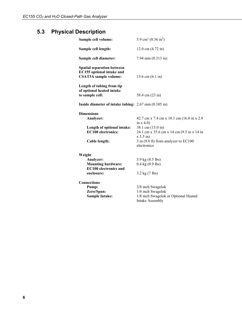 3 physical description, Physical description | Campbell Scientific EC155 CO2 and H2O Closed-Path Gas Analyzer and EC100 Electronics with Optional CSAT3A 3D Sonic Anemometer User Manual | Page 16 / 70