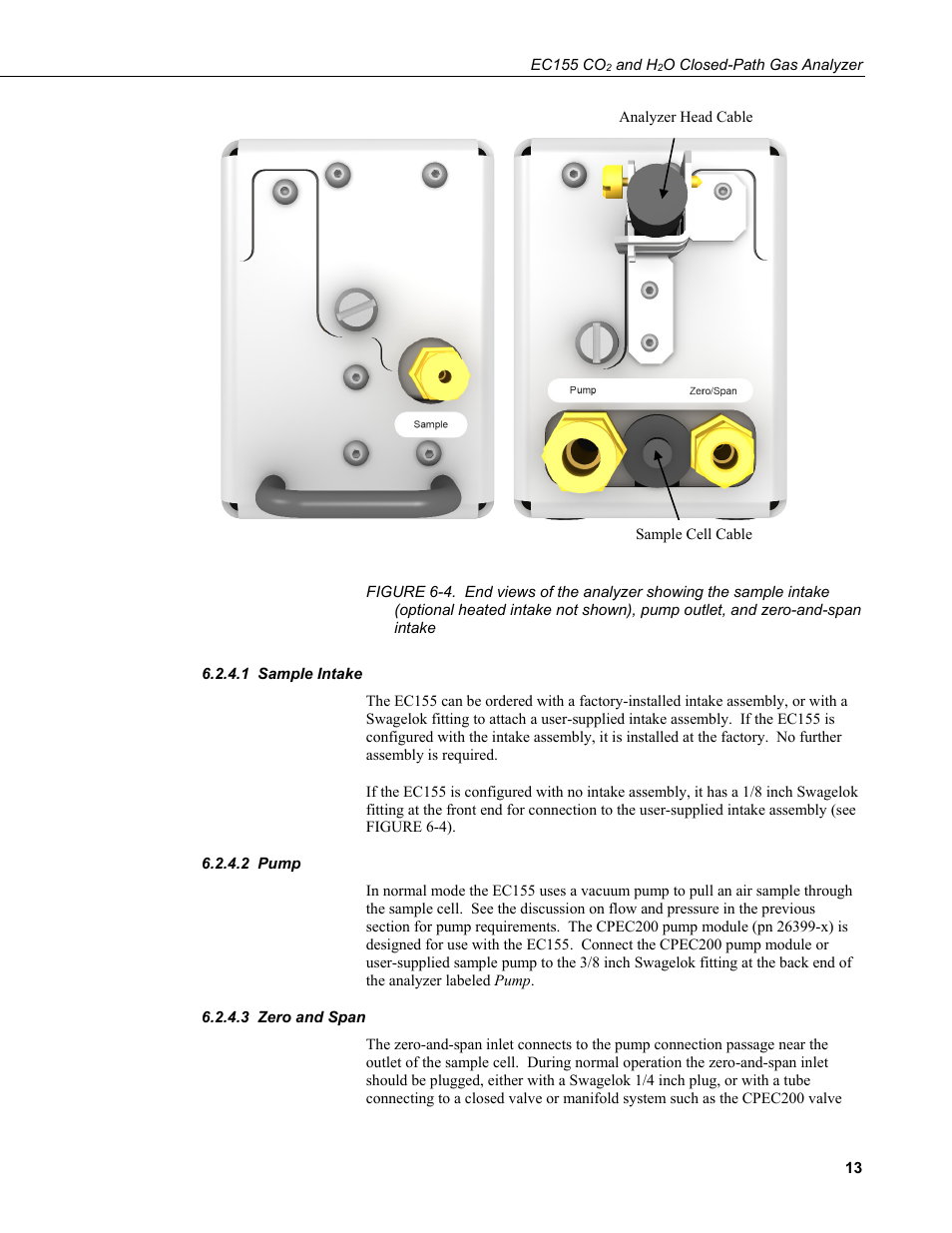 1 sample intake, 2 pump, 3 zero and span | Sample intake, Pump, Zero and span, Intake | Campbell Scientific EC155 CO2 and H2O Closed-Path Gas Analyzer and EC100 Electronics with Optional CSAT3A 3D Sonic Anemometer User Manual | Page 23 / 70