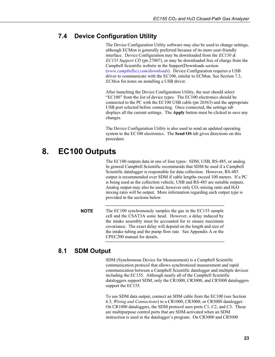 4 device configuration utility, Ec100 outputs, 1 sdm output | Device configuration utility, Sdm output, N 7.4 | Campbell Scientific EC155 CO2 and H2O Closed-Path Gas Analyzer and EC100 Electronics with Optional CSAT3A 3D Sonic Anemometer User Manual | Page 33 / 70