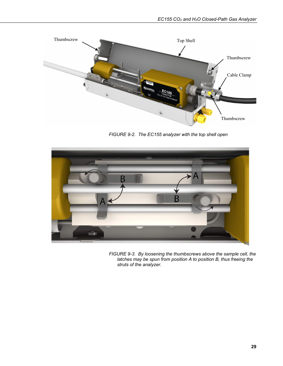 2. the ec155 analyzer with the top shell open, Struts of the analyzer, Ee figure 9-2 | Figure 9-3 | Campbell Scientific EC155 CO2 and H2O Closed-Path Gas Analyzer and EC100 Electronics with Optional CSAT3A 3D Sonic Anemometer User Manual | Page 39 / 70