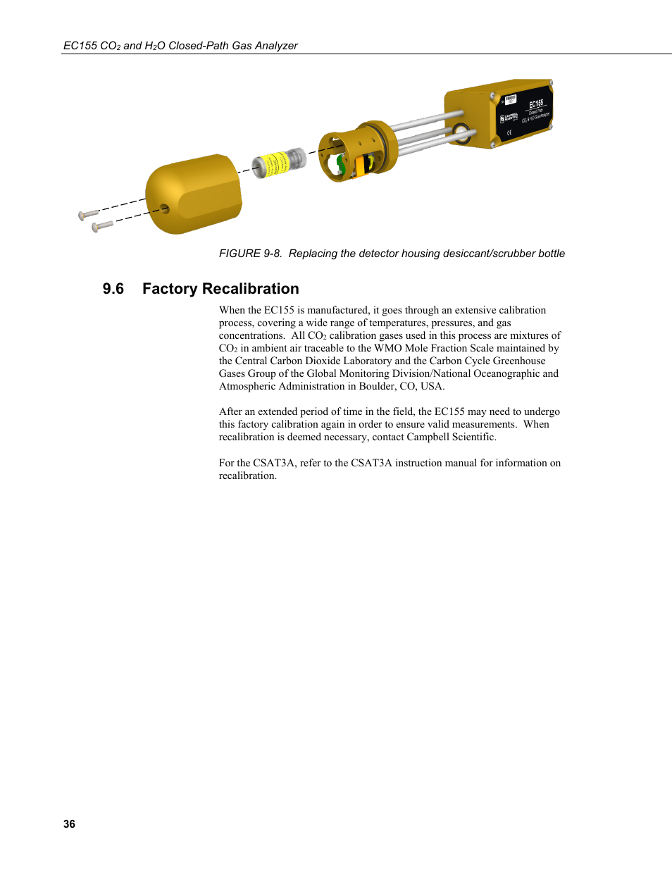 6 factory recalibration, Factory recalibration | Campbell Scientific EC155 CO2 and H2O Closed-Path Gas Analyzer and EC100 Electronics with Optional CSAT3A 3D Sonic Anemometer User Manual | Page 46 / 70