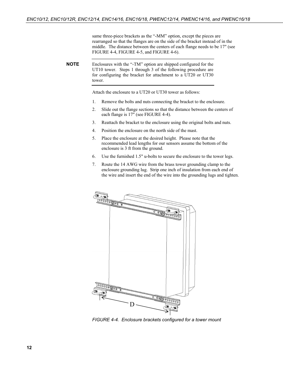 4. enclosure brackets configured for a tower mount | Campbell Scientific ENC10/12, ENC12/14, ENC14/16, ENC16/18 Enclosures User Manual | Page 18 / 48