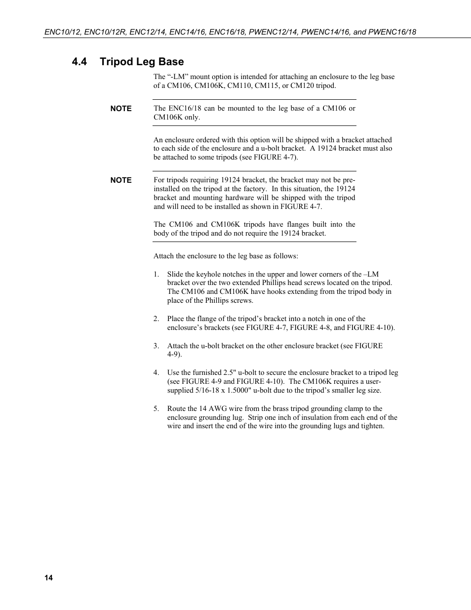 4 tripod leg base, Tripod leg base | Campbell Scientific ENC10/12, ENC12/14, ENC14/16, ENC16/18 Enclosures User Manual | Page 20 / 48