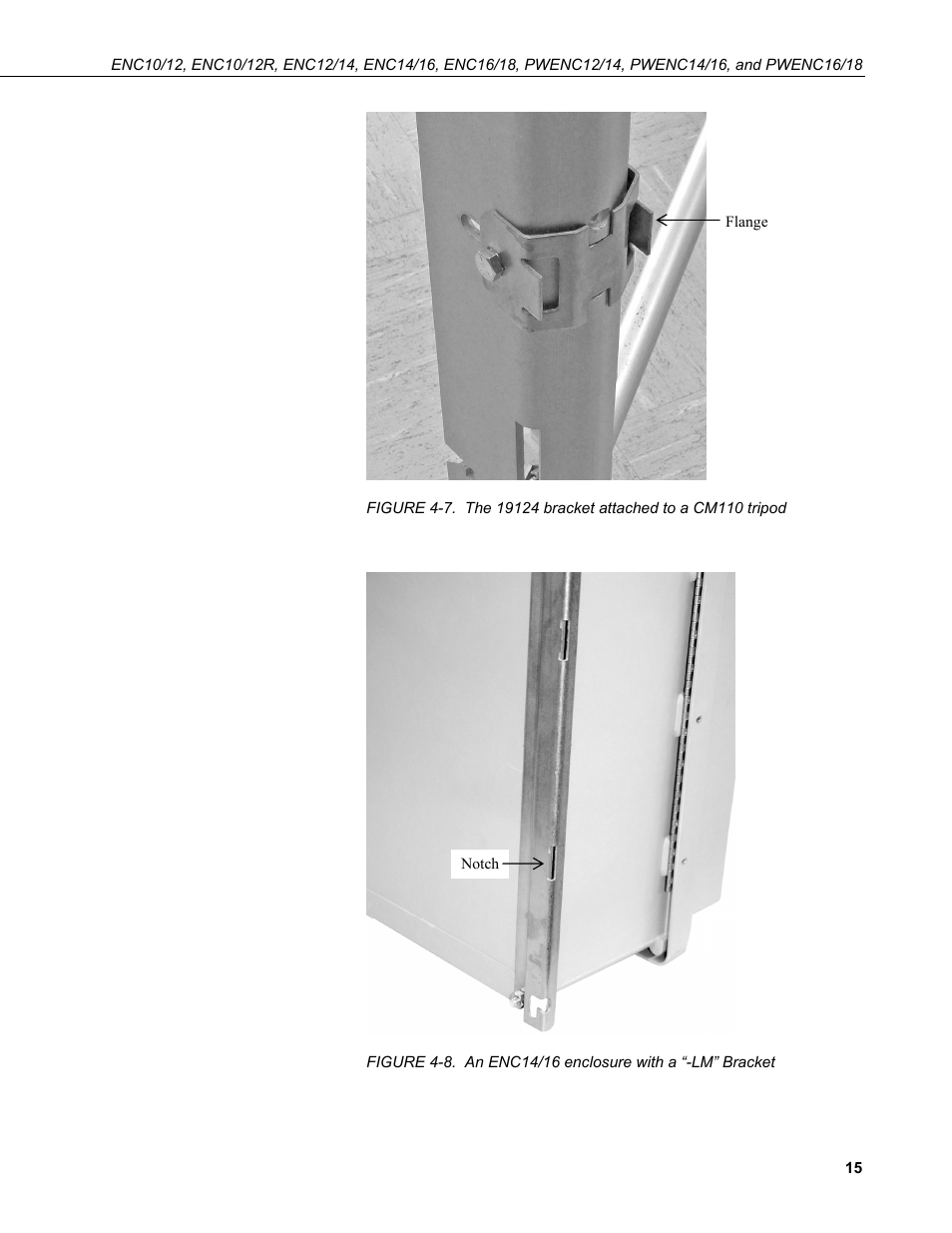 7. the 19124 bracket attached to a cm110 tripod, 8. an, Enc14/16 | Enclosure with a “-lm” bracket, Ee figure 4-7, Figure 4-7, Figure 4-7, figure 4-8 | Campbell Scientific ENC10/12, ENC12/14, ENC14/16, ENC16/18 Enclosures User Manual | Page 21 / 48