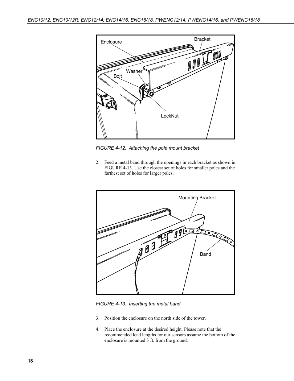 12. attaching, Pole mount bracket, 13. inserting | The metal band | Campbell Scientific ENC10/12, ENC12/14, ENC14/16, ENC16/18 Enclosures User Manual | Page 24 / 48