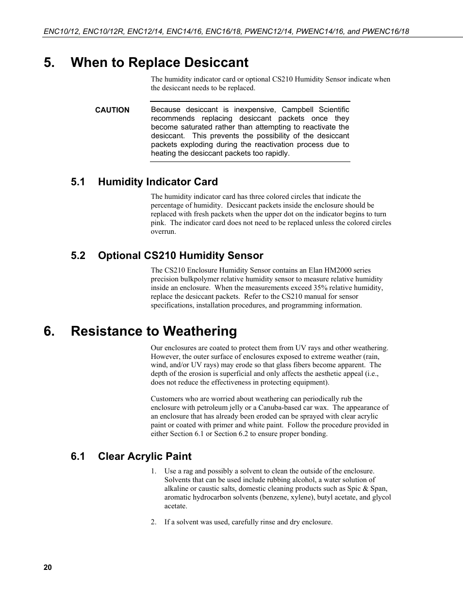 When to replace desiccant, 1 humidity indicator card, 2 optional cs210 humidity sensor | Resistance to weathering, 1 clear acrylic paint, Humidity indicator card, Optional cs210 humidity sensor, Clear acrylic paint | Campbell Scientific ENC10/12, ENC12/14, ENC14/16, ENC16/18 Enclosures User Manual | Page 26 / 48