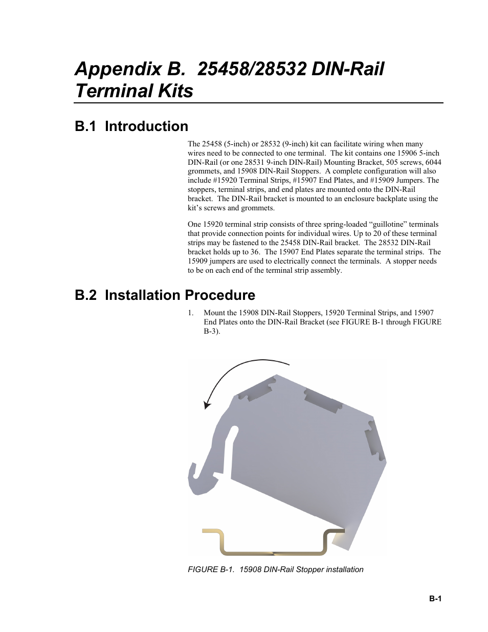 Appendix b. 25458/28532 din-rail terminal kits, B.1 introduction, B.2 installation procedure | Campbell Scientific ENC10/12, ENC12/14, ENC14/16, ENC16/18 Enclosures User Manual | Page 37 / 48